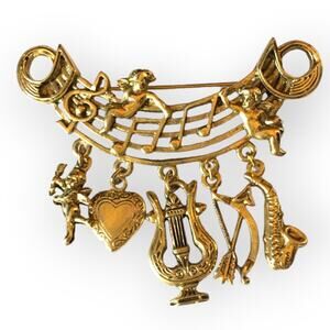 Music Love pin - magical musical gold tone brooch